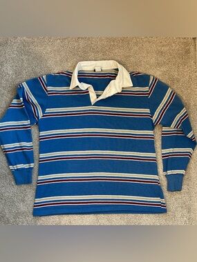 VINTAGE Levi’s 80s Long Sleeve Rugby Men’s Sz L Collared Striped Shirt USA